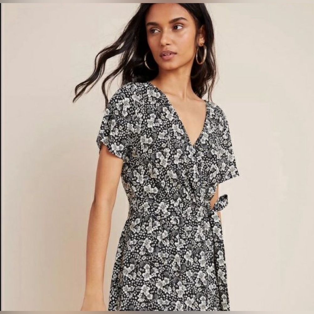 Anthropologie Velvet Graham Spencer Rona Floral Faux Wrap Midi Dress Size Large